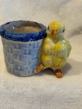 Occupied Japan Vintage Handpainted Pottery Ceramic Chick Basket Planter Easter